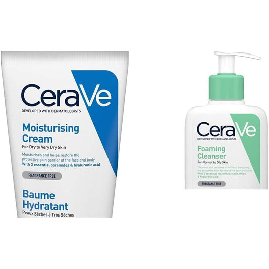 Moisturising Cream for Dry to Very Dry Skin 177Ml with Hyaluronic Acid & 3 Essential Ceramides & Foaming Cleanser for Normal to Oily Skin 236Ml with Niacinamide and 3 Essential Ceramides