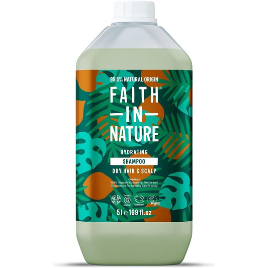 Organic Coconut Shampoo, Hydrating for Dry Hair & Scalp, Vegan & Cruelty Free, No SLS, Silcones or Parabens, 5L Refill Pack