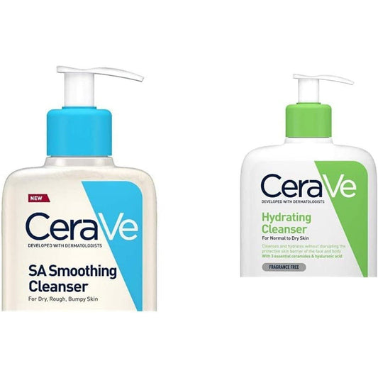 SA Smoothing Face and Body Cleanser for Dry, Rough and Bumpy Skin 236Ml with Salicylic Acid & Hydrating Cleanser for Normal to Dry Skin 236 Ml with Hyaluronic Acid and 3 Essential Ceramides