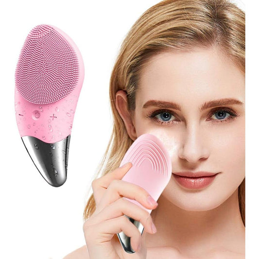 Silicone Facial Cleansing Brush, Electric Face Brush 6-Speed, IPX7 Waterproof Silicone Face Scrubbers Anti-Aging Skin Cleanser for Skin Care and Exfoliation, Deep Cleansing, Massaging (Pink)