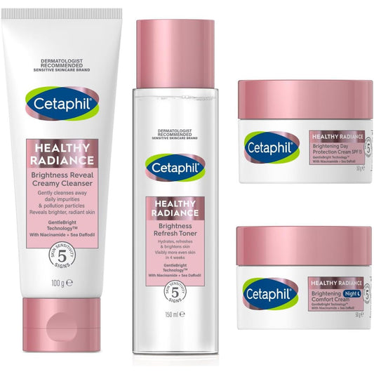 Healthy Radiance Gift Set, Brightening Skin Care Bundle with Face Day Cream, Night Cream, Facial Toner and Facial Cleanser, with Niacinamide for Sensitive Skin Prone to Pigmentation