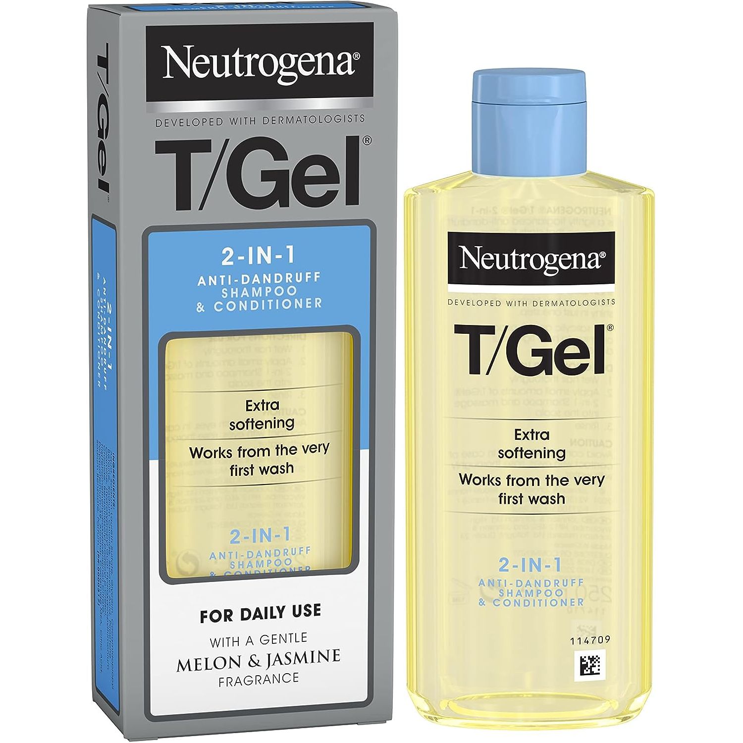 T/Gel 2 in 1 Anti-Dandruff Shampoo and Conditioner (1X 250Ml), Shampoo and Conditioner to Help Fight Dandruff from First Wash, Haircare for Soft, Shiny Healthy-Looking Hair and Scalp