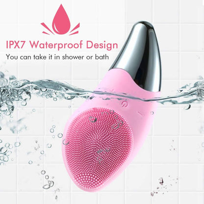 Silicone Facial Cleansing Brush, Electric Face Brush 6-Speed, IPX7 Waterproof Silicone Face Scrubbers Anti-Aging Skin Cleanser for Skin Care and Exfoliation, Deep Cleansing, Massaging (Pink)