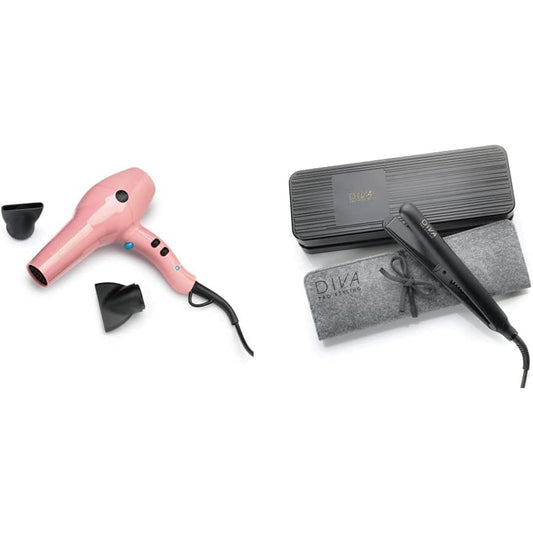 Rapida 4000 Pro Dryer Blush - 2200W Professional Hairdryer with Ionic Conditioning, PRO114 & Digital Straightener and Styler Onyx
