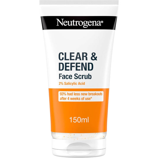 Clear & Defend Facial Scrub (1X 150Ml), Oil-Free Face Scrub Suitable for Oily and Spot-Prone Skin, Facial Exfoliator with 2% Salicylic Acid Clinically Proven to Defend against Breakouts