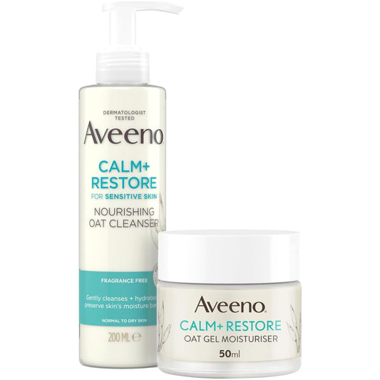 Face Calm+Restore Oat Cleanser and Oat Gel Moisturiser Duo | Nourishing Skincare Bundle with Gentle  Oat Cleanser (200Ml) and  Oat Gel Moisturiser (50Ml) Ideal for Sensitive Skin