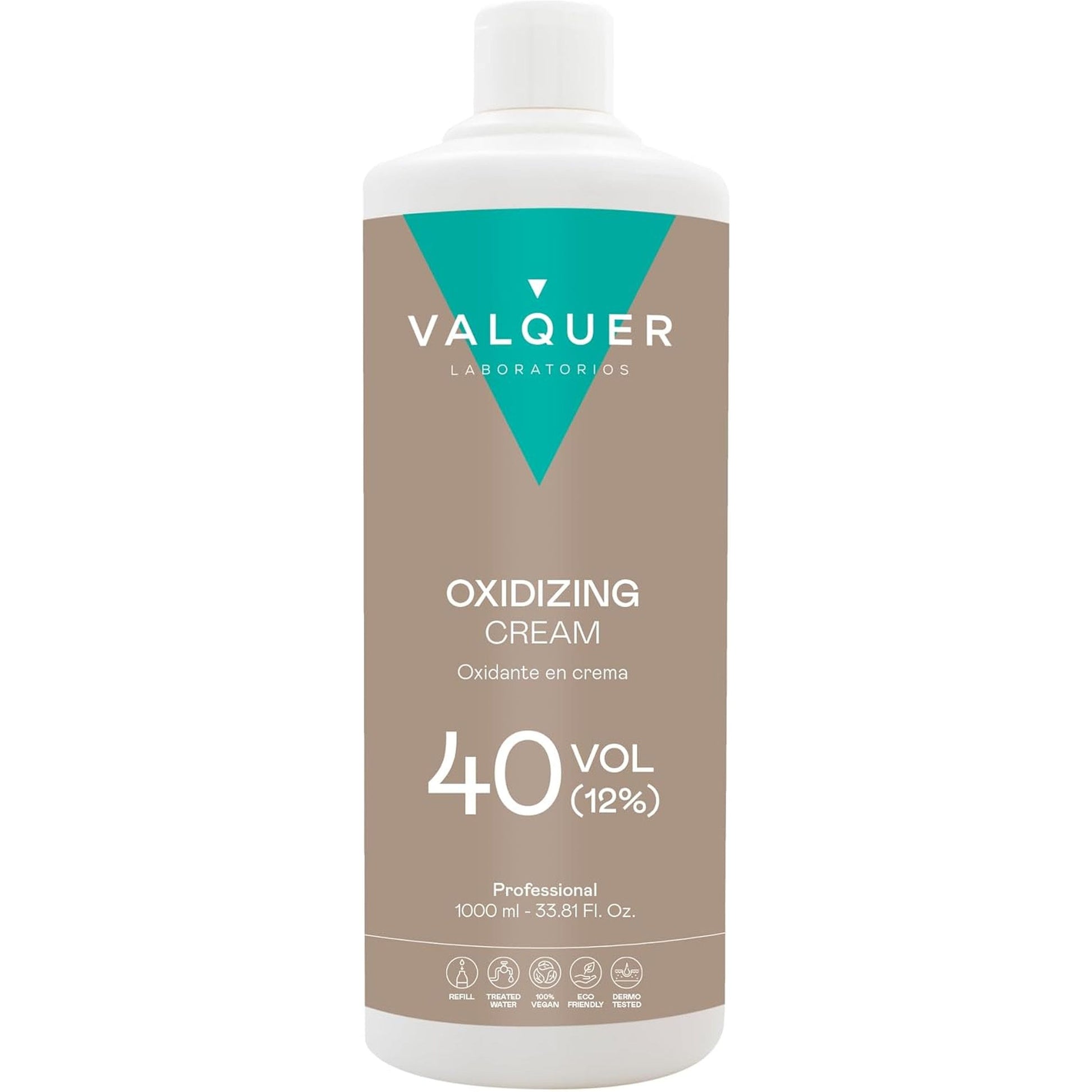 Valquer Professional Oxygenated Stabilized Cream, 40 Volumes (12%), Permanent Hair Color, Professional Hairdressing Use, Vegan Formulation, 1000 Milliliters