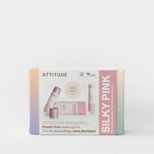 Silky Pink Makeup Trio Set, EWG Verified, Titanium Dioxide-Free, Plastic-Free, Plant and Mineral-Based Ingredients, Vegan Beauty Products, Set of 3 Makeup Sticks