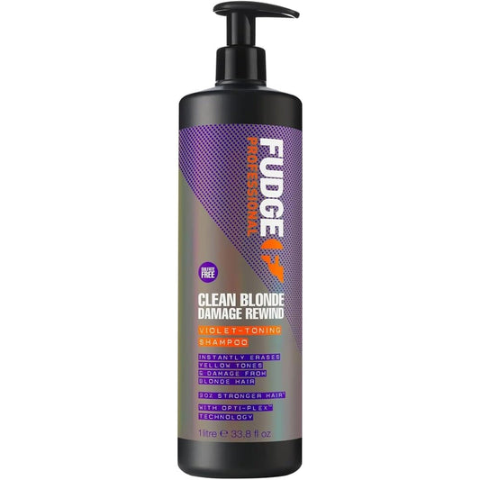 Professional Clean Blonde Damage Rewind Shampoo, Bulk Size, Intense Purple Toning for Blonde Hair, Bond Repair Technology, Sulfate Free, 1 Litre