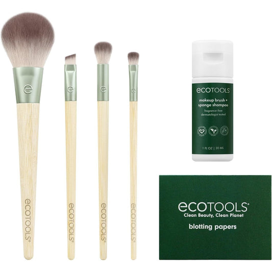 Limited Edition Merry Must-Haves Kit, Face & Eyeshadow Makeup Brushes, Brush Shampoo & Cleanser, Blotting Papers for Matte Makeup, Eco-Friendly, 6 Piece Gift Set