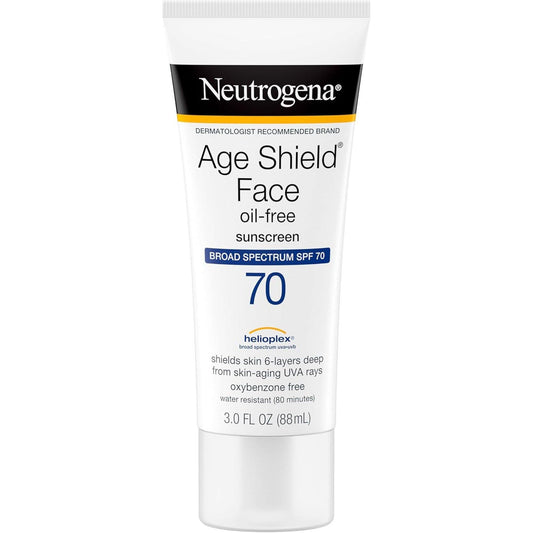 Age Shield Anti-Oxidant Face Lotion Sunscreen with Broad Spectrum SPF 70, Oil-Free & Non-Comedogenic Moisturizing Sunscreen to Prevent Signs of Aging, 3 Fl. Oz