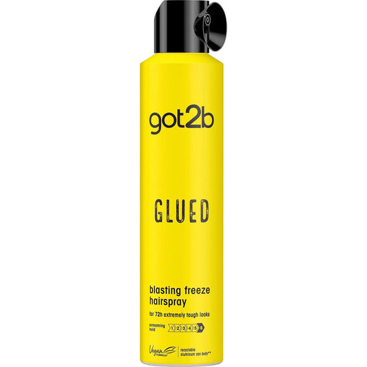Glued Hairspray, Blasting Freeze Spray, Strong Hold Hairspray for up to 72 Hours, Vegan, Silicone Free, 300 Ml