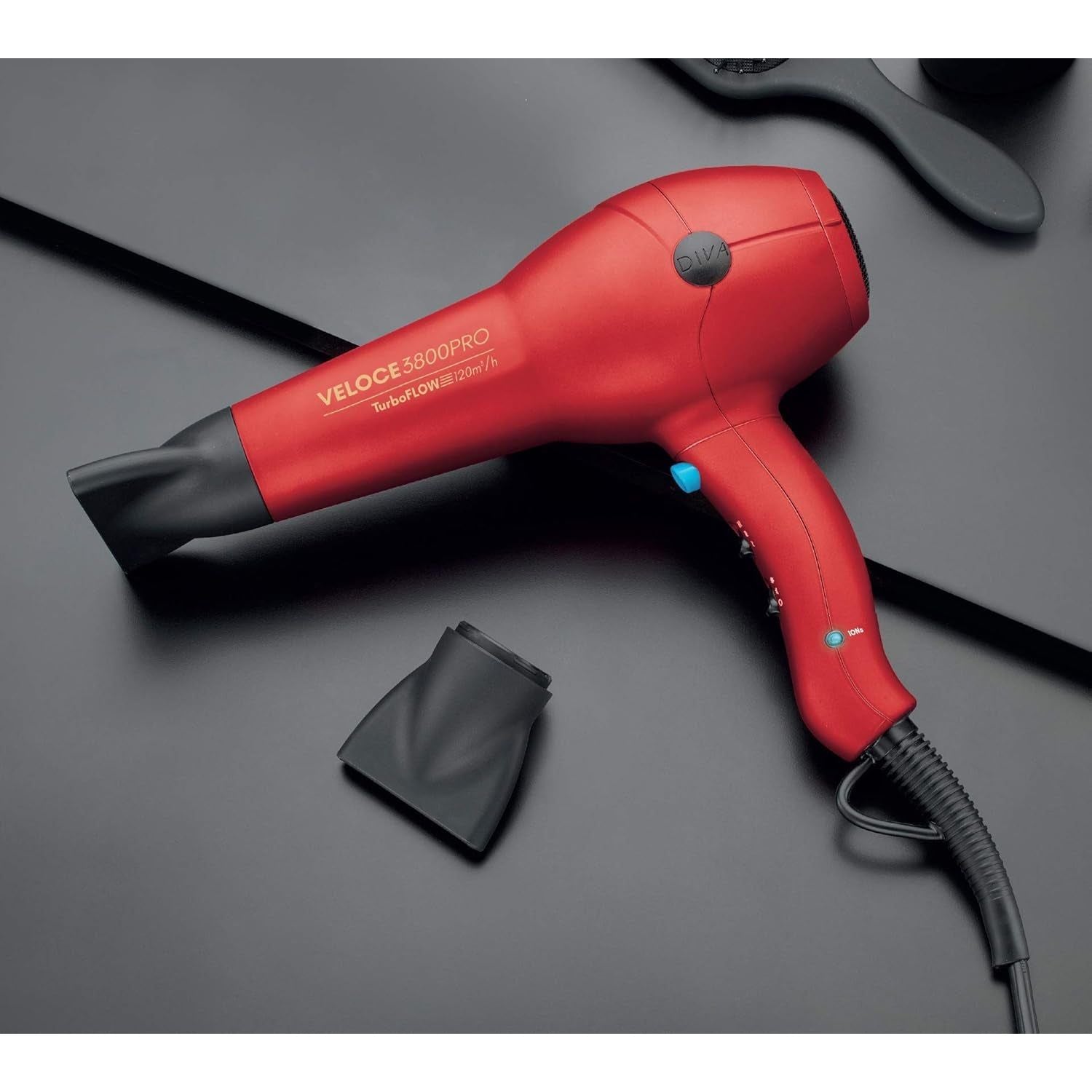 Veloce 3800 Pro Dryer, Red - 2200W Professional Hairdryer with Ionic Conditioning, EDT108 & Digital Straightener and Styler Onyx